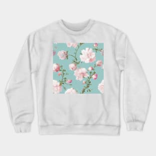 Pink Flowers on Aqua Background Crewneck Sweatshirt